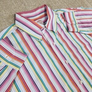 Brooks Brothers Shirt Men Large Retro Vertical Multi Stripe Button Down Supima